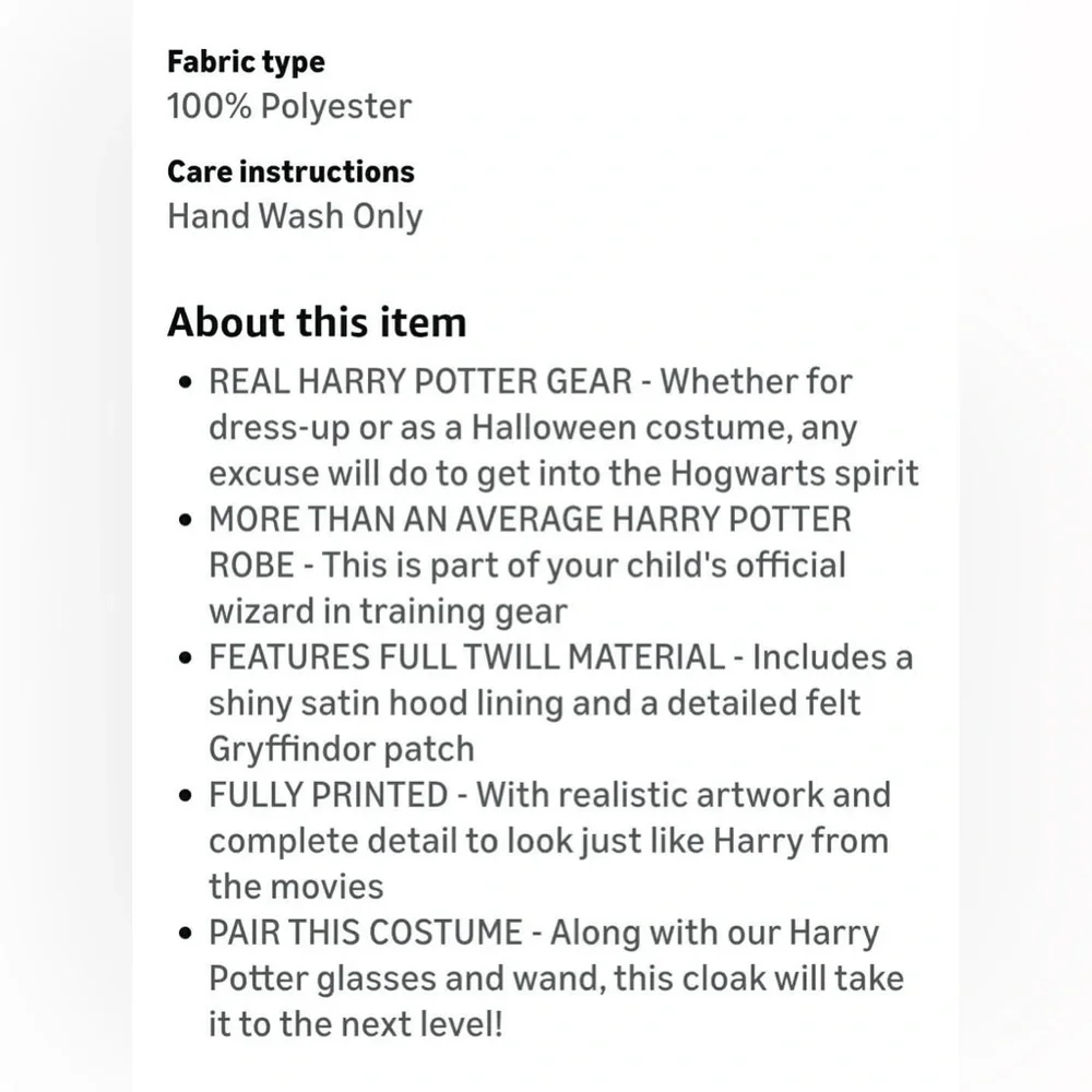 Harry Potter Child Costume (NOT included glasses, scar makeup,or wand)